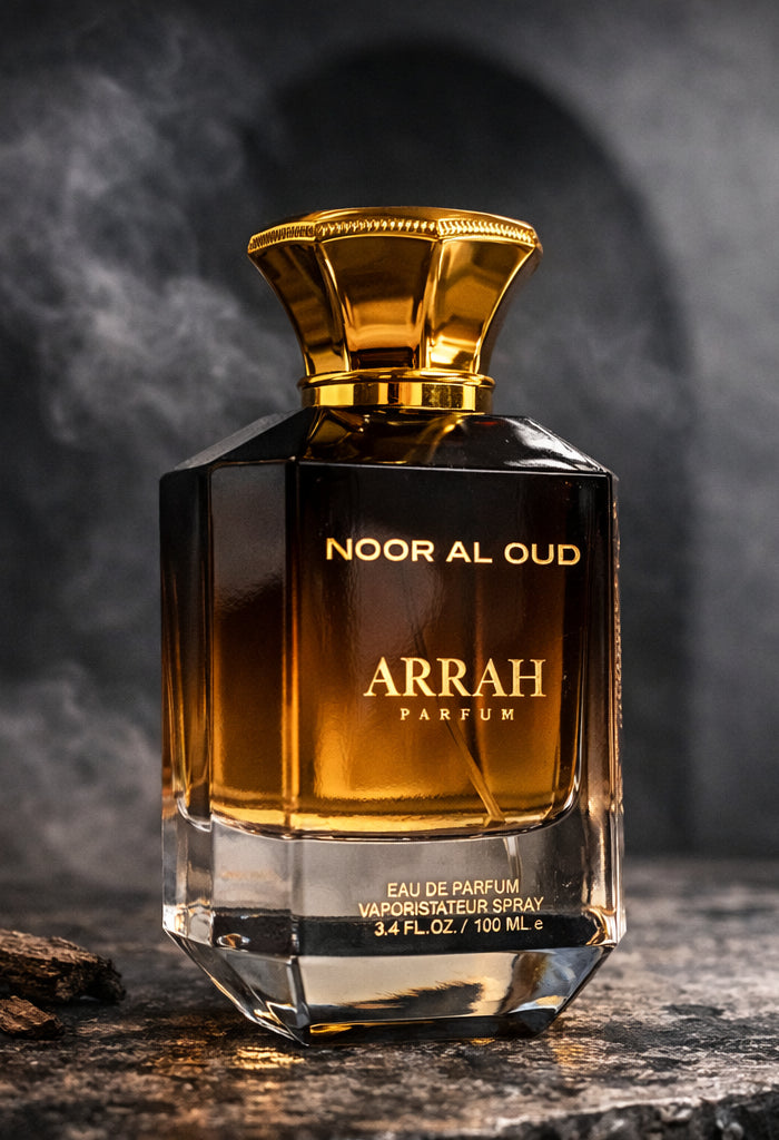 ARRAH Noor Al Oud perfume bottle on a dark background